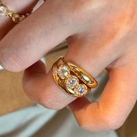 Anillo de Zirconia Dorado Ajustable de Dos Piezas, Apilable, Joyería de Moda para Mujer, Venta al Por Mayor de Fábrica