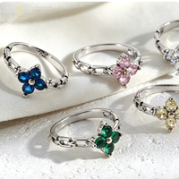 Bague de bijouterie fine en argent 925, motif trèfle fleuri, moissanite et zircon colorés, pour femme, idéale comme bague de mariage