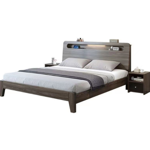 Base <span class=keywords><strong>de</strong></span> Cama Doble <span class=keywords><strong>de</strong></span> Madera Maciza con Mesa con Cajones - Product Image 1
