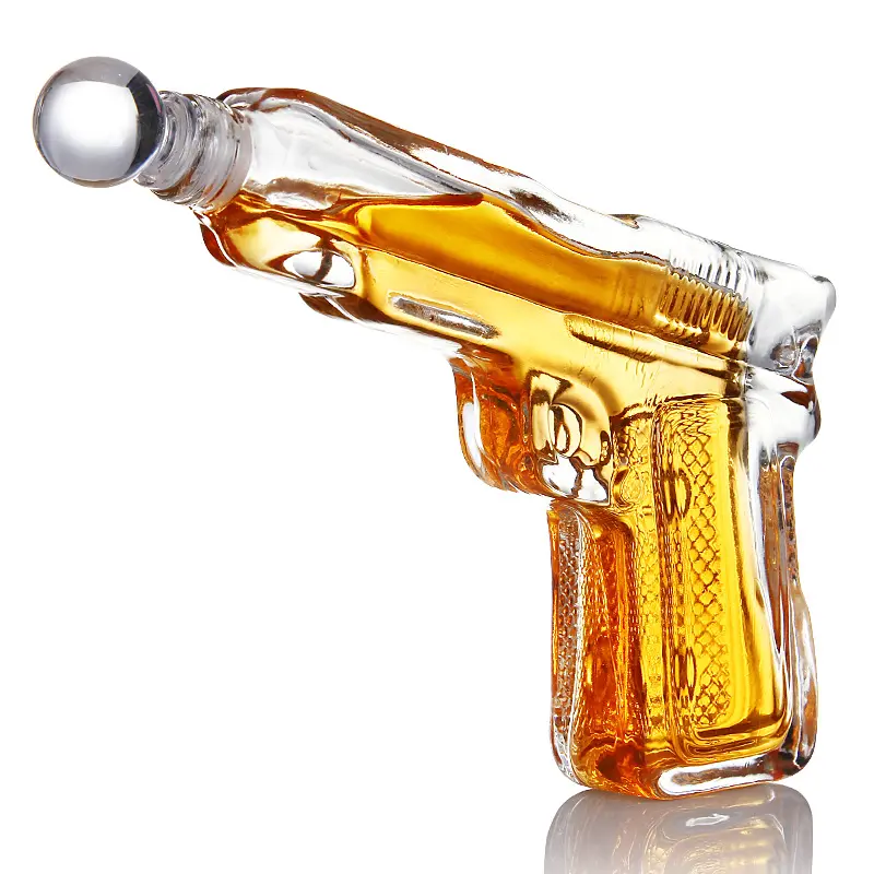 Gun şekilli cam şişeler 200ml benzersiz Gun şekilli boş Tequila brendi alkol votka viski bardağı şişe için likör paketi hediye