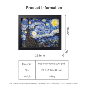 Cuadro Decorativo con Luz Nocturna de la <span class=keywords><strong>Noche</strong></span> <span class=keywords><strong>Estrellada</strong></span> de Van Gogh, Tallado en Papel 3D Personalizado, Certificado RoHS CE, OEM ODM - Product Image 6