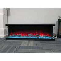 Cheminée électrique moderne en fonte de 33 à 60 pouces avec verre 3 faces, flammes spectaculaires et bûches décoratives effet diamant