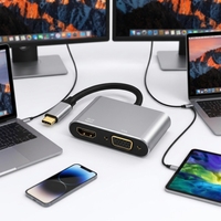 Adaptateur USB-C 2-en-1 pour VGA 4K, en alliage d'aluminium et PVC, convertisseur multiport pour ordinateur portable, tablette, téléphone, AAB-406, hub de transfert de données et de charge