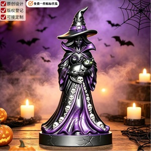 Estatua de Resina de Bruja con Gato para Decoración de Mesa de Halloween, con Opción de Iluminación, para Dropshipping en Shopify - Product Image 5