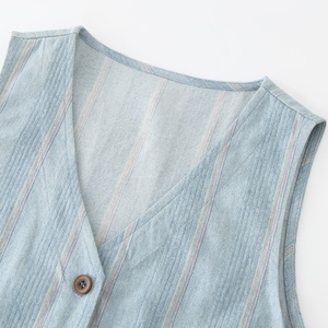 فساتين نسائي صيفي مخصصة فضفاضة 100% قطن بدون أكمام زرقاء سماء برقبة حرف V فستان أبيض مثير مخطط طويل على شكل حرف V فستان مستقيم للنساء المملكة المتحدة - Product Image 3