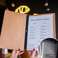 Porte-menu classique en contreplaqué A4 avec pochette intérieure à feuilles mobiles, logo gravé sur mesure, pliable, en bois, pour restaurants et mariages