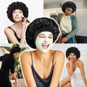 Bonnet de nuit en satin pour femmes, bonnet doux pour cheveux avec large bande, bonnet de sommeil pour cheveux bouclés, tresses, cheveux naturels, vente en gros - Product Image 5