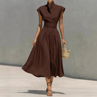 Robe longue élégante et décontractée pour femme, col montant, couleur unie, taille ajustée, idéale pour le quotidien et les trajets professionnels – Nouvelle collection 2026, personnalisable OEM