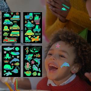 Halloween Fluorescent Étanche Verre Maquillage Animaux Dessin Animé Autocollants Bras Tatouage Lumineux pour Fête <span class=keywords><strong>de</strong></span> Vacances Fête <span class=keywords><strong>de</strong></span> Qualité - Product Image 1