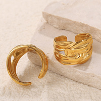 Strukturierter Breitband schmuck aus Edelstahl Eleganter, unregelmäßiger, wasserdichter, vergoldeter, offener Ring