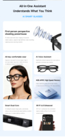 Lunettes Intelligentes IA Noires Sans Fil, Lunettes AR à Chargement Magnétique, Contrôle Tactile, Enregistrement Vidéo, Traduction, 32 Go de RAM, 1080p, IA Q&A