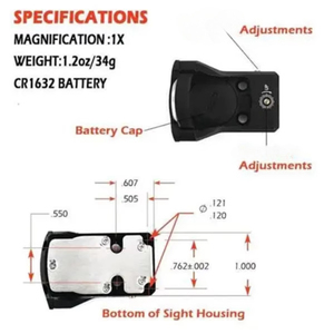 Mira Táctica LAMBUL <span class=keywords><strong>M1</strong></span> Mini Topless con Retícula de Punto Rojo y Verde, Color Negro, TAN y Gris, con Soporte de 20-21mm 1913 y Cubierta de Goma - Product Image 5