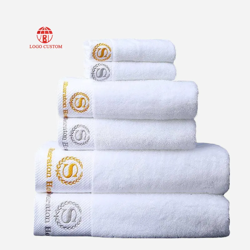 होटल स्नान तौलिया 70x140 cm सफेद 600 जीएसएम तौलिए स्नान कस्टम लोगो के साथ बड़े आकार 100% कपास तौलिए होटल के लिए