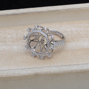 Anneau en argent S925 avec fleur de soleil épanouie, avec accessoires en perles de 12-13 mm, fabrication artisanale, bijoux amovibles, support vide JG5330 - Product Image 4