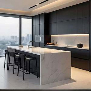 Gabinetes de cocina de diseño moderno con Isla impermeable laca madera plástico con encimeras de mármol hechas en China - Product Image 5