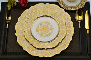 Набор столовой посуды из золотого фарфора с тиснением Karosa, роскошные столовые сервизы из костяного фарфора, 24 шт.