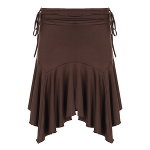 Sophisticated <b>Tie</b> Belt Asymmetrical Skirt Solid Color Elegant Female Skirt - Product Image 6