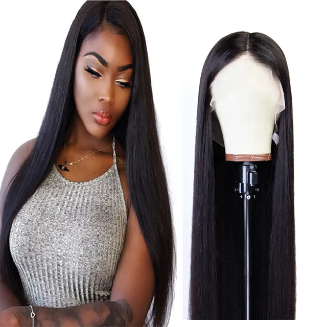 Bleached knots virgin human hair transparent lace front wig, 100% cuticle aligned straight hair wig human hair 10a full lace wig