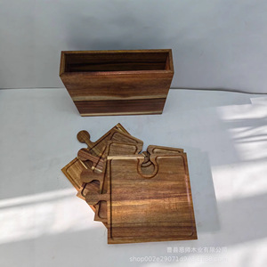 Acacia Wood <b>Snack</b> <b>Tray</b> Set 4-Piece With Handle For Dessert Serving - Product Image 1