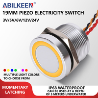 Interrupteur piézoélectrique en acier inoxydable 19 mm IP68 à réinitialisation électronique, étanche 24 V 2A 1NO, LED colorée R/G/B pour lavage de voitures