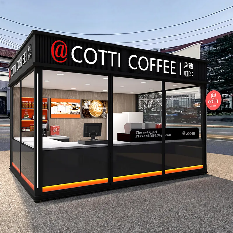 Kiosque de café intérieur moderne boisson jus Bar affichage comptoir meubles vitrine en bois Mobile kiosque de nourriture pour centre commercial