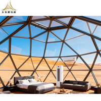 Usine directe luxe 7m 8m 9m cadre en alliage d'aluminium tente dôme géodésique en verre de glamping avec salle de bain