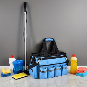 Heavy Duty Cleaning <b>Tool</b> <b>Bag</b> with Foldable Dividers Large Capacity Housekeeping Caddy Gardening Storage Tote with Shoulder Strap - Product Image 2