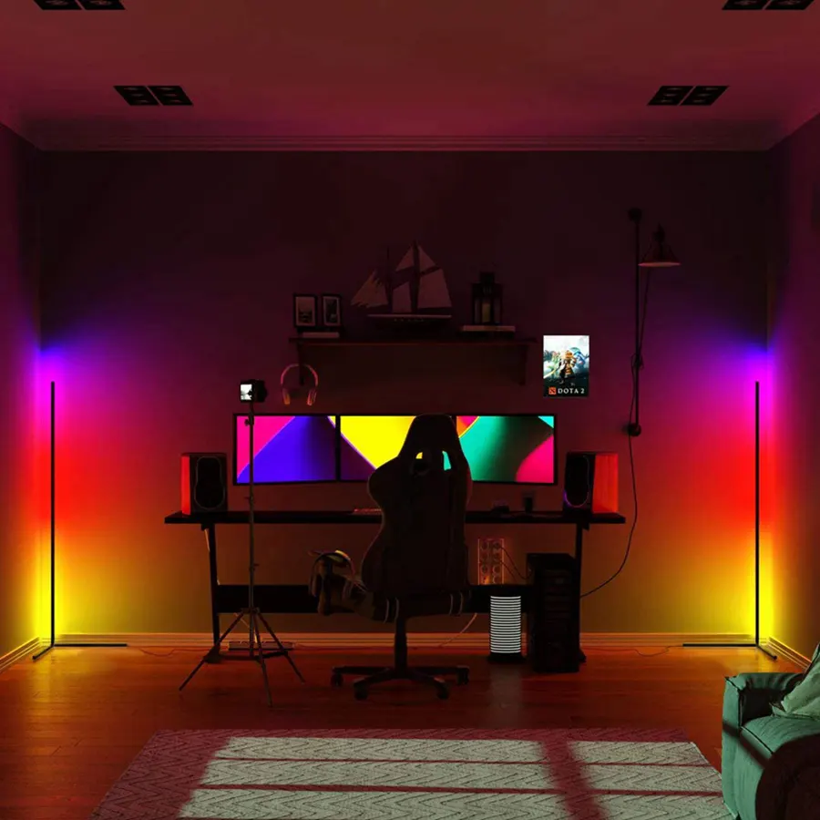 Vloerlamp Rgbic Kleur Veranderende Hoek Lamp Moderne Led Verlichting Met Wi-Fi App Control Diy Modi Muziek Gaming Staande Lamp