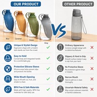 Bouteille d'eau pour chien 300 ml, mignonne et légère, avec bol d'alimentation en silicone, corde de suspension et matériau sûr pour les animaux, anti-fuite, portable pour les humains