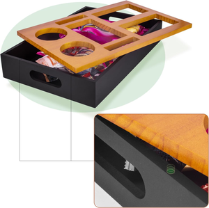 木製カウチトレイ、カウチバースナックボックスワイングラスホルダー、ステンレス鋼栓抜きとフォーク付きカウチバトラー - Product Image 5