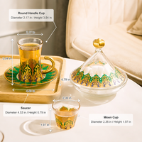 Ensemble de 18 tasses à café turques en verre peintes à la main de style moyen-oriental vintage avec soucoupes