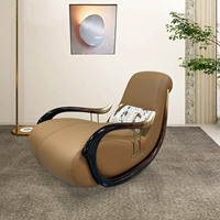 Fauteuil inclinable de luxe moderne nordique, fauteuil à bascule en cuir véritable avec accoudoirs en bois massif pour la maison, le bureau et le salon