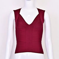 Haut d'été vintage moulant uni sans manches à col en V élégant pour femme