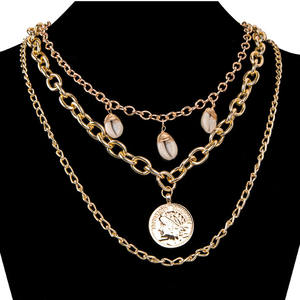 NM1002 Oro Placcato Tre Strati Medaglia Moneta Collana di Fascino, Oro Coin Boho <span class=keywords><strong>Collane</strong></span>, Stratificazione Collana Etnica - Product Image 4