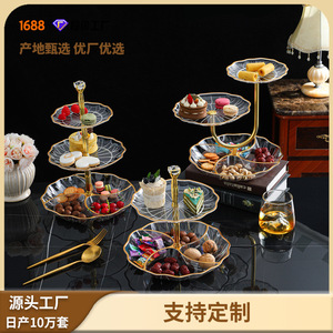 Bandeja de frutas acrílica con borde dorado, bandeja de aperitivos de varias capas, forma irregular, para uso en el hogar y la sala de estar - Product Image 5