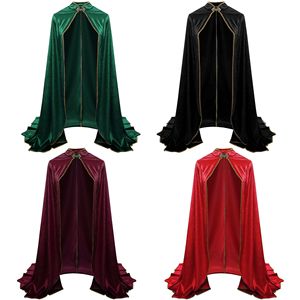 Cape de sorcier en velours médiéval avec bordure dorée, motif fleurs tombant dans les nuages, costume d'Halloween - Product Image 1