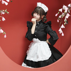 Chinese Style Maid Costume Black White Long Sleeve Cosplay Stage Performance Outfit For Anime Role Playing - Product Image 3