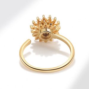 Anillo Giratorio Antiestrés de Cobre con Diseño de Girasol Brillante para Mujer, Joyería Ajustable - Product Image 5