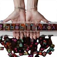 Tuiles de Mahjong américaines translucides effet écaille de tortue, ensemble de 160 pièces avec gravure néon colorée pour soirée de jeu moderne