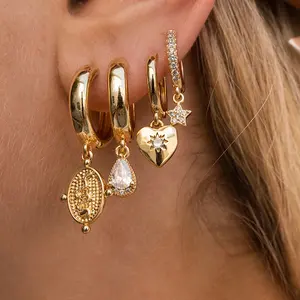 Milskye Custom Fashion Luxury Jewelry For Women 18k Gold Plated 925 Sterling Silver Zircon Moon And Stars Dangle Earrings