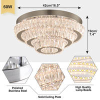 Lustre Zeal Lighting à intensité variable avec base en acier inoxydable, luminaires de plafond en cristal LED pour salon avec télécommande