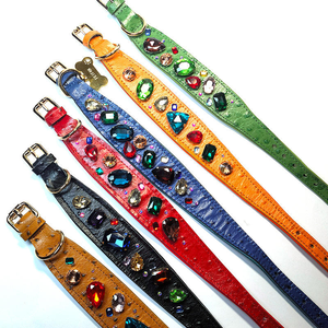 Collier pour animaux de compagnie en cuir avec strass, boucle réglable, sangle de cou pour chien et chat, couleur unie, collier tendance pour chiot - Product Image 3
