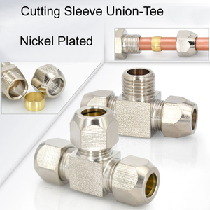 Joint <span class=keywords><strong>union</strong></span>-té de manchon de coupe mâle nickelé en laiton pour tube de cuivre pour les raccords pneumatiques - Product Image 2