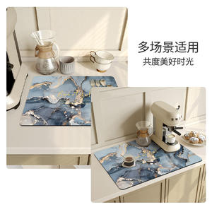 Tapis pour machine à café gris fumé marbré bleu, absorbant et antidérapant, pour protection de comptoir de bar et surface de table - Product Image 5