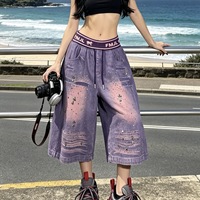 F155/Shorts en jean amples pour femme, collection Printemps, motif diamants, design tendance de marque, anti-boulochage, élégants pour le style urbain