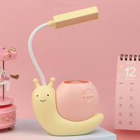 Lampe de bureau LED en forme d'escargot pour enfants, mignon, avec porte-stylo, chargeur USB, lampe de table d'apprentissage pour étudiants, avec cou réglable