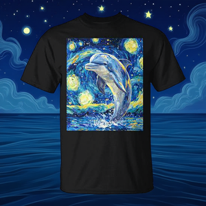 Camiseta con gráfico de la noche estrellada estilo Van Gogh de Dolphin, unisex para adultos, talla mediana - Product Image 3