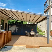 Gazebo rétractable Toit étanche Auvent gris motorisé avec lumières Patio extérieur Garden Party Auvent rétractable
