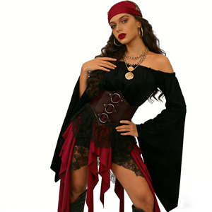 Costume de pirate pour femme : veste, corset, bottes en polyester – Collection Printemps 2026 – Tenue de jeu de rôle pour Halloween et spectacles sur scène - Product Image 5