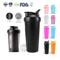 Bouteille de shaker à protéines en plastique personnalisée avec logo, 600 ml (20 oz), avec boule de mélange, sans BPA, anti-fuite, bouteille d'eau de sport personnalisée